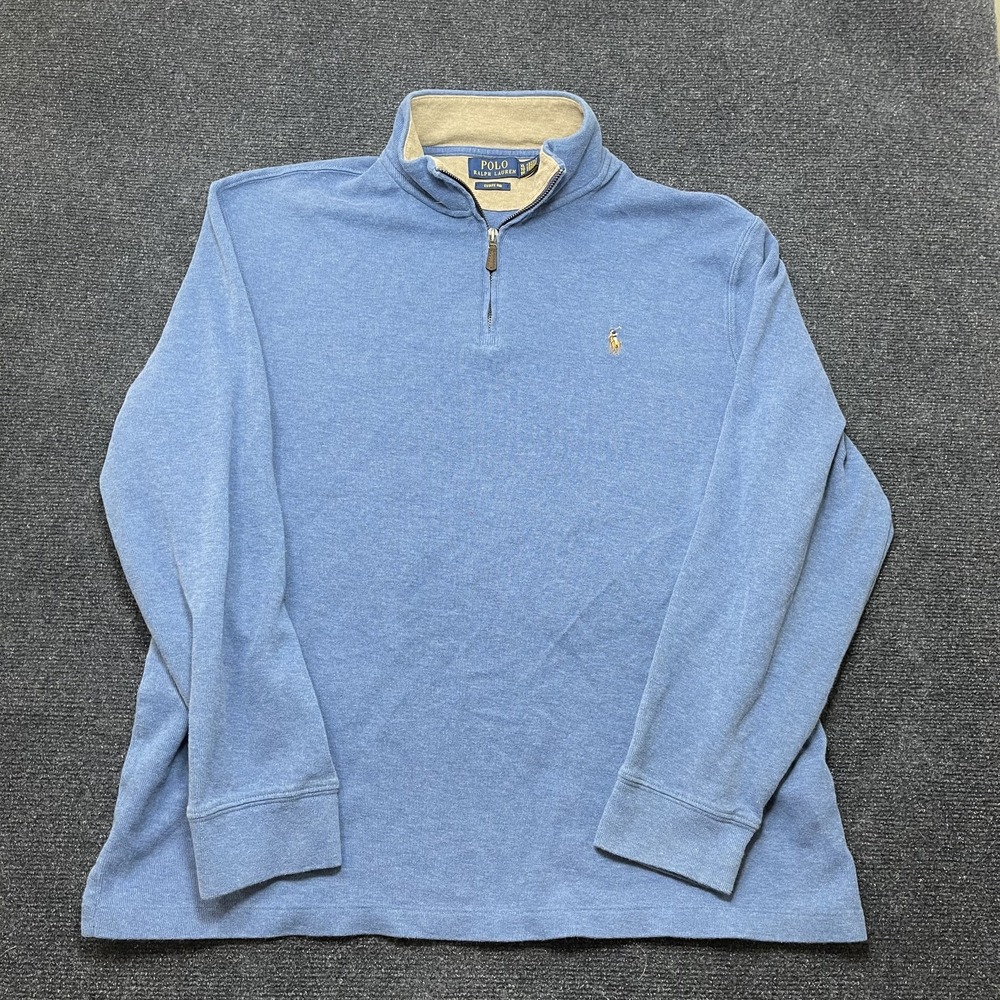Polo Ralph Lauren Sweater Mens XL Blue 1/4 Zip Mock Neck Cotton Knit Pullover